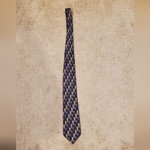Men's Blue  Gray Handmade Silk Geometric Necktie Antonia Collection
